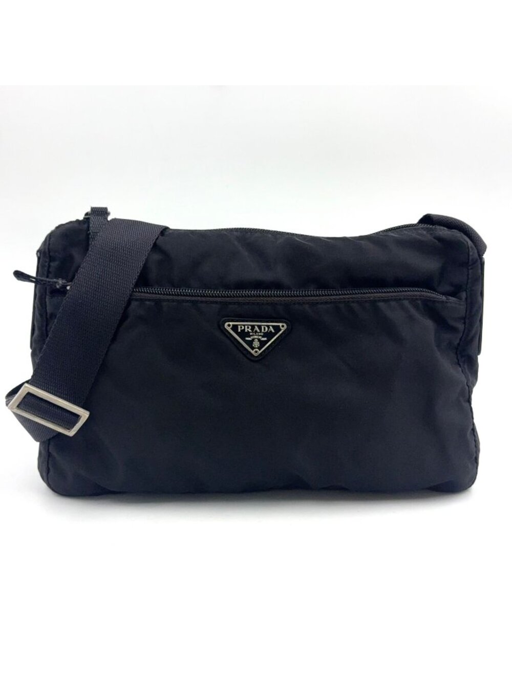 Prada Nylon Non Repaired Black Shoulder Bag Silver